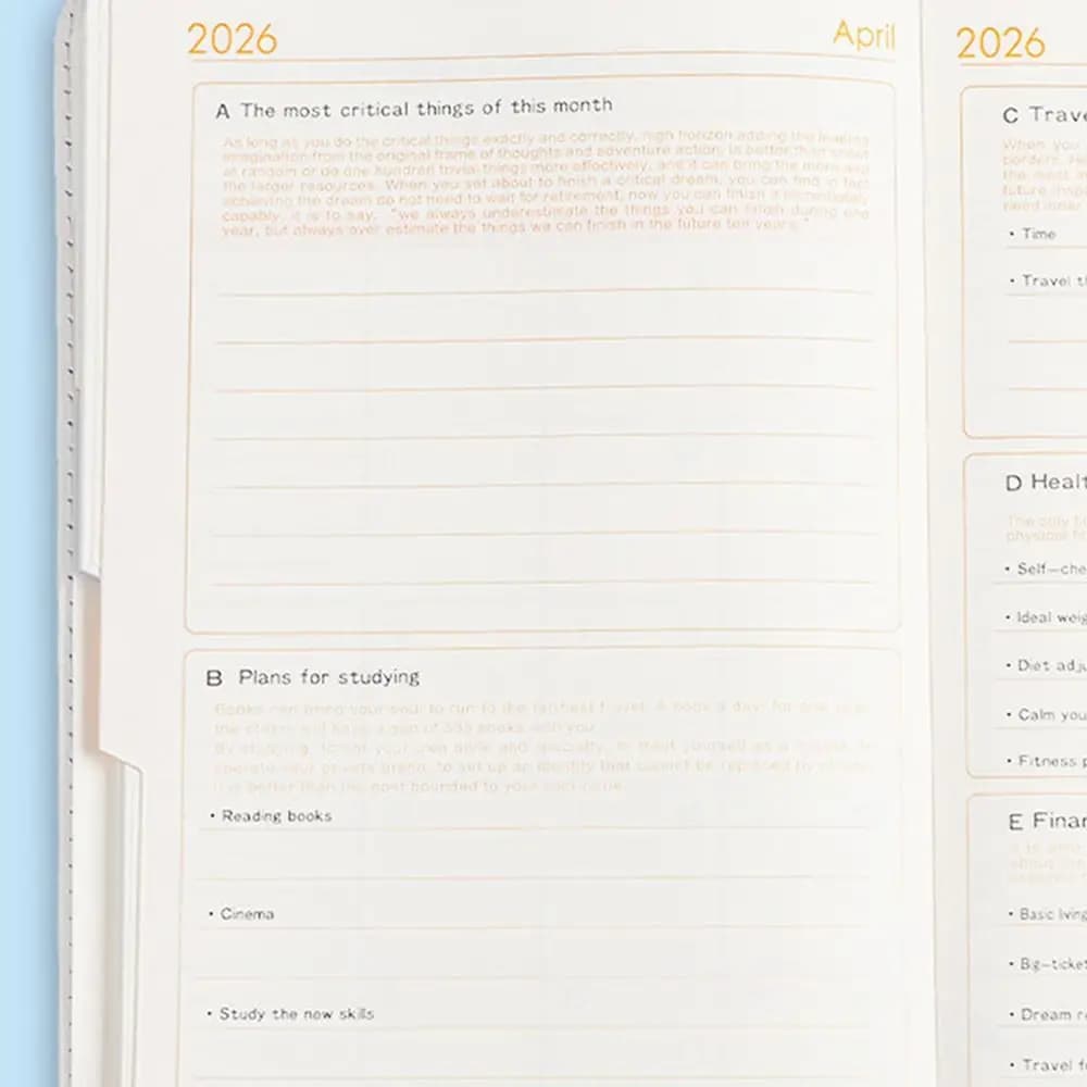 Inglese 2026 Agenda Planner Blocco note 12 mesi Agenda A5 resistente all'usura Notebook di pianificazione Carta spessa Semplice