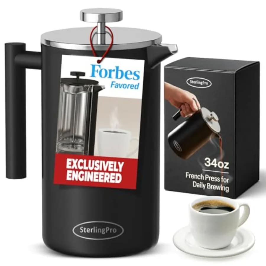 Caffettiera French Press in Acciaio Inox 1 L 34 oz, Doppia Parete Isolata, Design Durevole, Mantiene le Bevande Calde