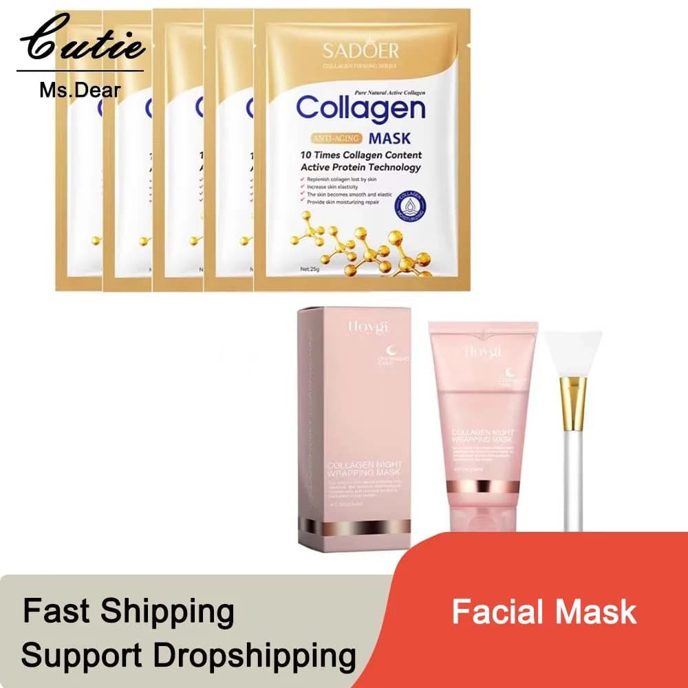 Maschera per il viso al collagene/Involucro Maschera per il viso staccabile Dissolvenza Linee sottili Rassodante Trattamento per la cura della pelle Idratante Schiarente Lifting