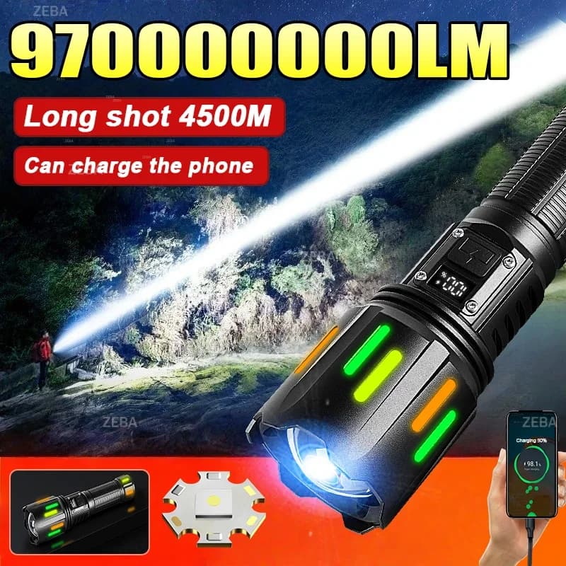 970000000LM Torcia LED più potente 4500M Torcia tattica Lampada portatile ricaricabile 26650 Lanterna da pesca per caccia all'aperto