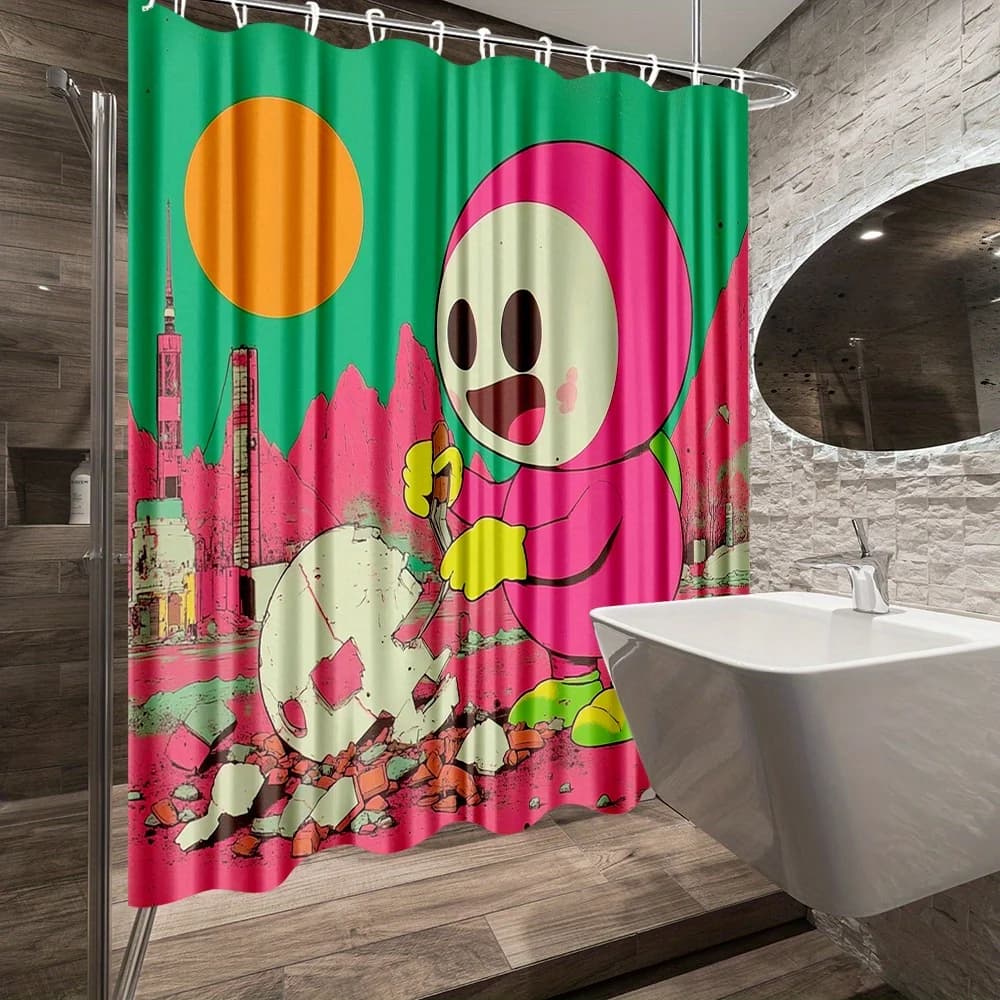 Tenda da doccia impermeabile con stampa di personaggi dei cartoni animati giocosi per il bagno, divertente tenda divisoria per WC di fascia alta dal design urbano