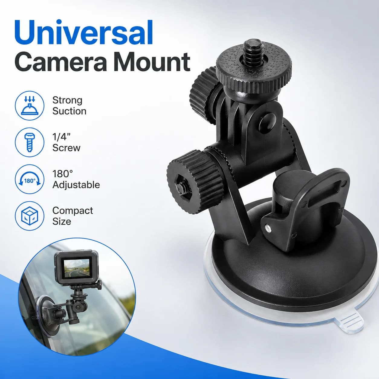 Universal Camera Suction Cup Mount 1/4 Screw Glass Holder Mini Portable Adjustable Stand for Action Cam