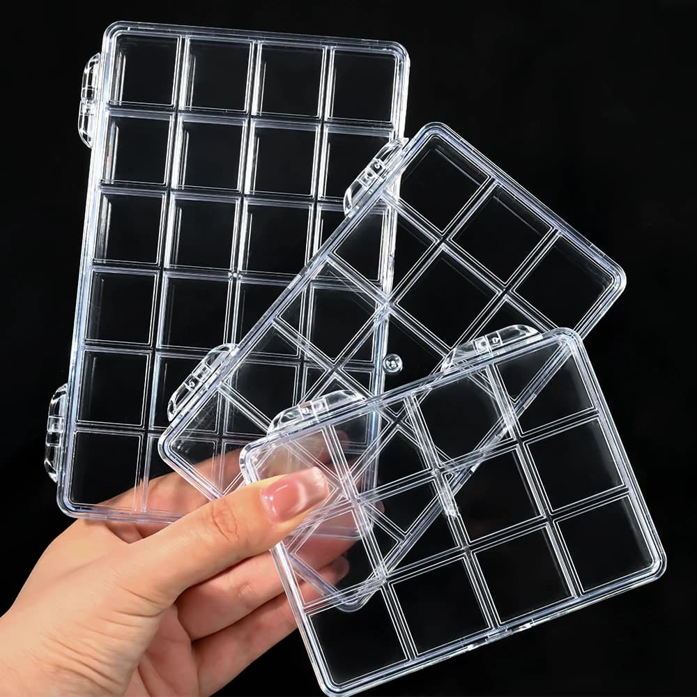 Transparent Plastic Organizer Box with 12/15/24 Nail Decoration Parts, Jewelry Box, Empty Display