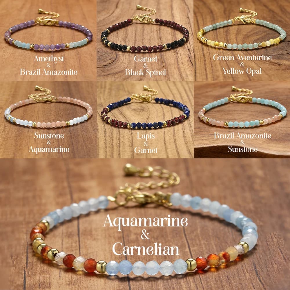 Natural Stone Black Spinel & Garnet Color Block Bohemian Bracelet Daily Wear Bangle for Women Jewelry Gift for Mom & Best Friend