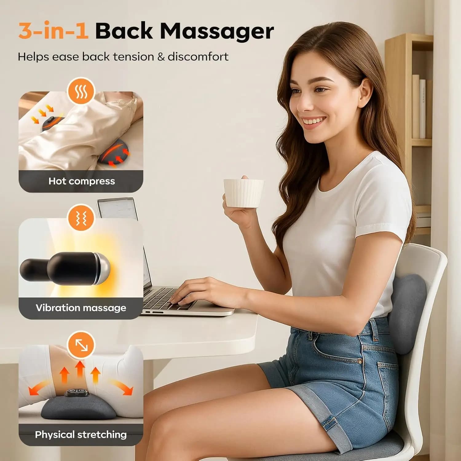 Cuscino Massaggiante Lombare 3-in-1 Smooth Triple Fusion con Calore, Sollievo dal Dolore e Relax per Casa e Ufficio – Idea Regalo