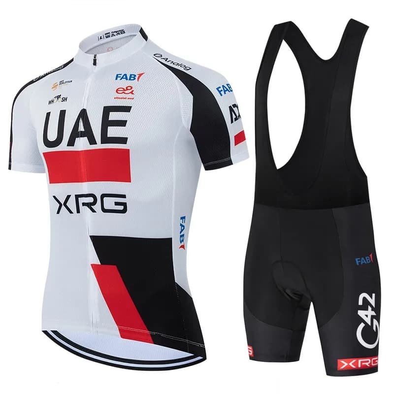 Nuova Maglia da Ciclismo Bianca 2026 UAE Team, Completo Bici Uomo con Pantaloncini, Asciugatura Rapida, Abbigliamento Ciclismo Professionale per Sport Outdoor