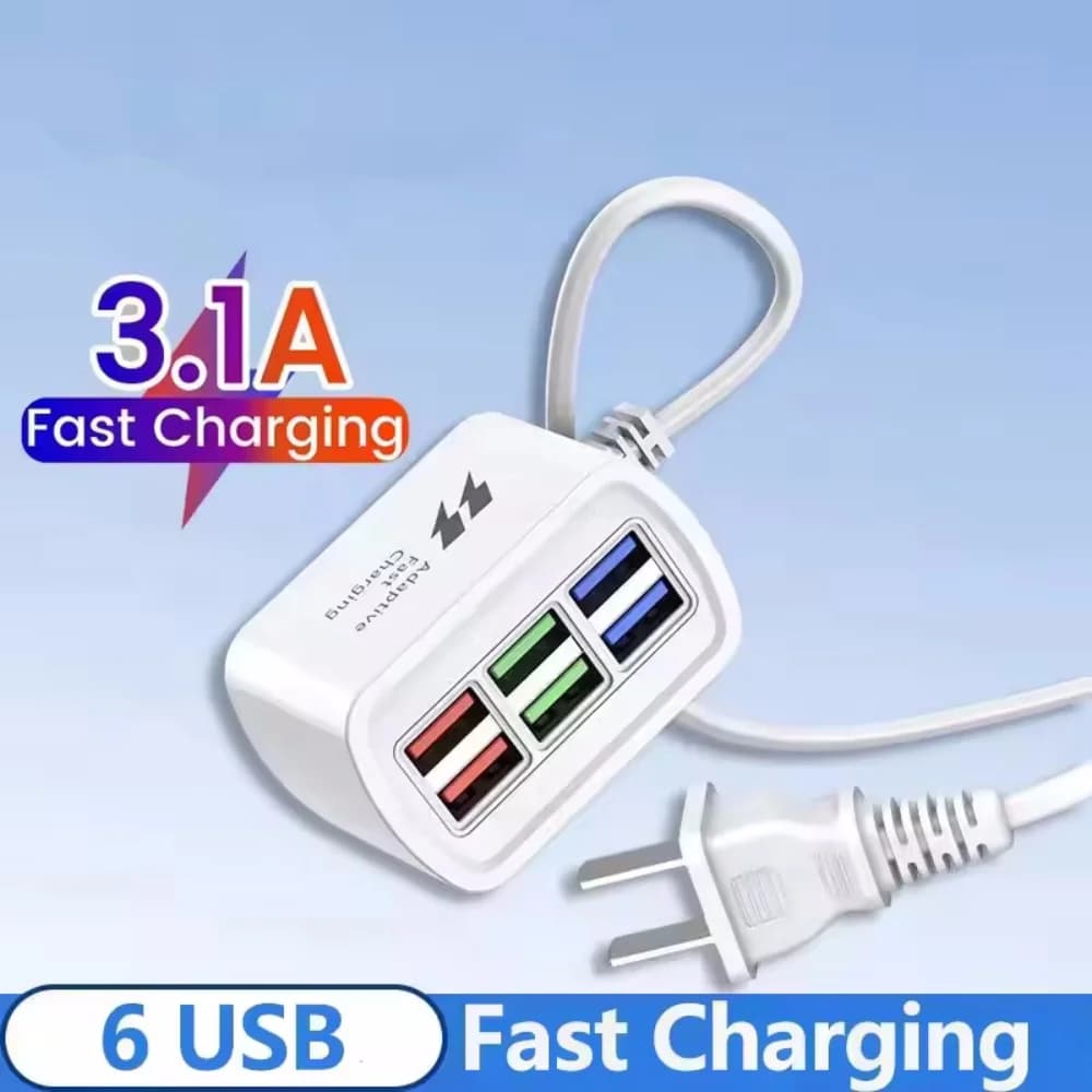 Caricatore USB veloce 6 in 1 Ciabatta Stazione di ricarica da tavolo Ricarica rapida Cavo da 1 m Presa adattatore HUB USB per iPhone 16 15 Home