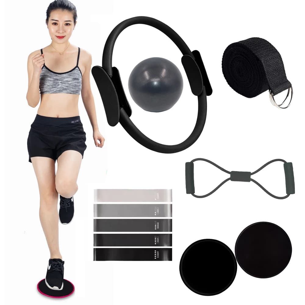 11 Piece Equipment Set Pilates Training Accessories Wheel Mini Exercise Ball Yoga Strap Silicone Voltage Belt Sliding Plate