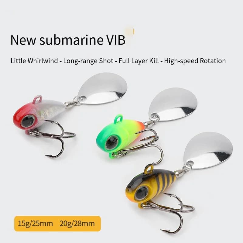 Wobble Rotante In Metallo VIB Vibrazione Esca Spinner Cucchiaio Jig Esche Da Pesca 15g 20g Esche Dure Artificiali Paillettes Richiamo di Pesca