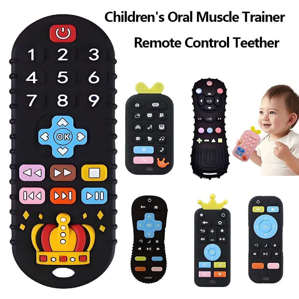 1/4 pezzi massaggiagengive in silicone per uso alimentare anello per dentizione per bambini trainer muscolare orale per bambini simulazione massaggiagengive con telecomando giocattoli regalo