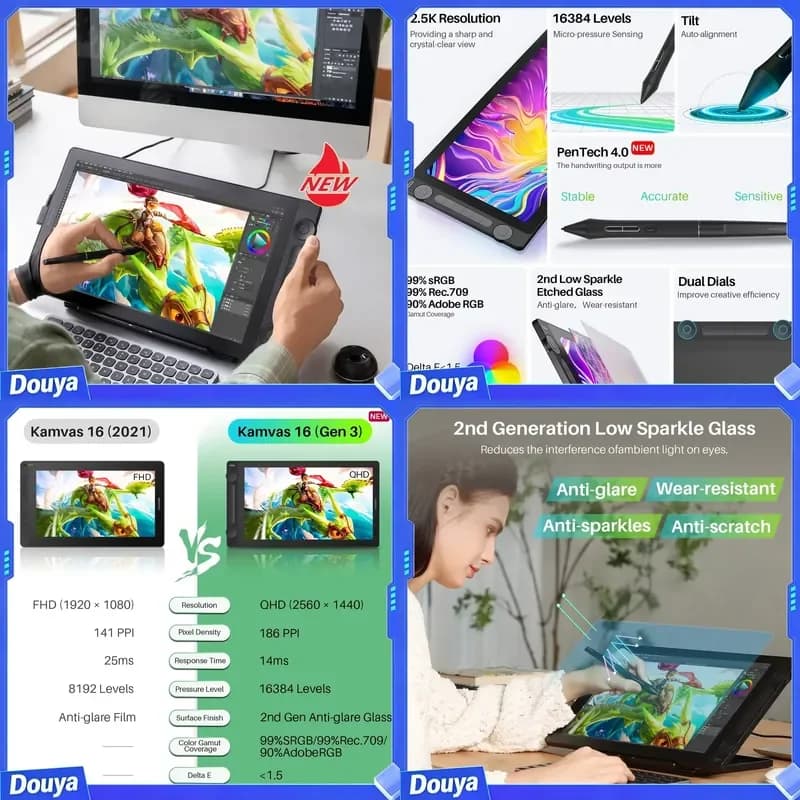 Kamvas 16 Gen3 GS1563 Graphic Tablet Electronic LCD Writing Drawing Pad with Screen Digital Pen for PC