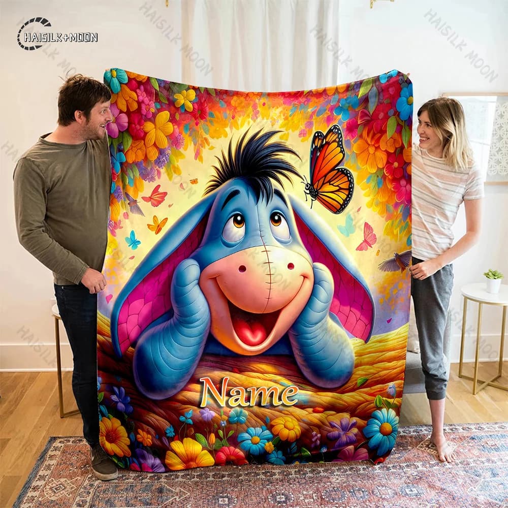 Coperta Personalizzata con Nome, Stampa Disney Winnie the Pooh e Eeyore, Coperta Calda e Confortevole per Adulti e Bambini, Regalo per le Feste