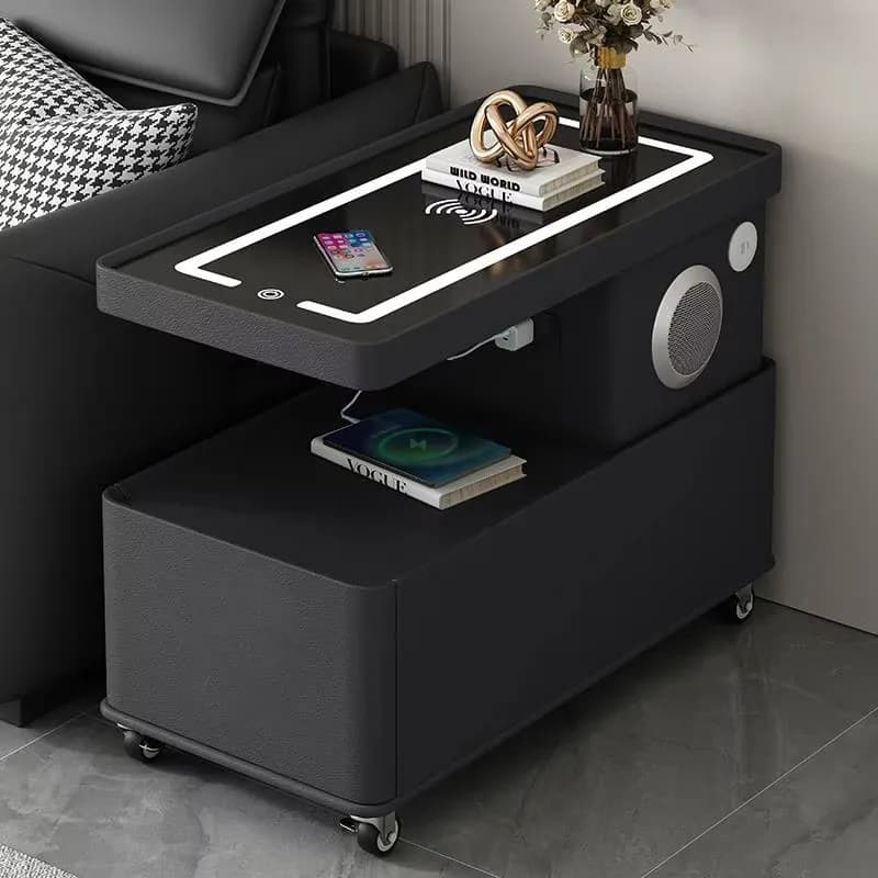 Tavolino da caffè laterale girevole intelligente multifunzionale Ruote con serratura mobile Comodino intelligente di lusso leggero per soggiorno domestico
