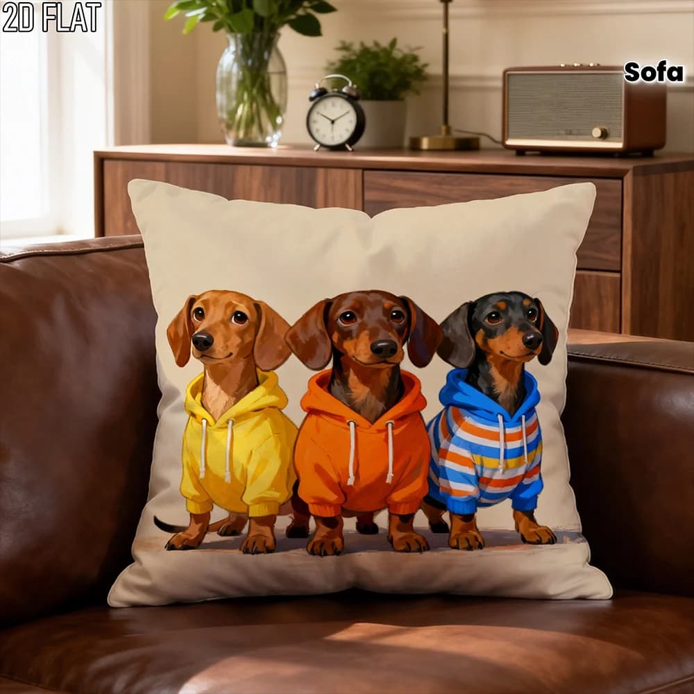 1pc Cute Dachshund Dogs in Hoodies Throw Pillow Cover Decorative Square Cushion Case for Sofa Couch Bedroom Living Room