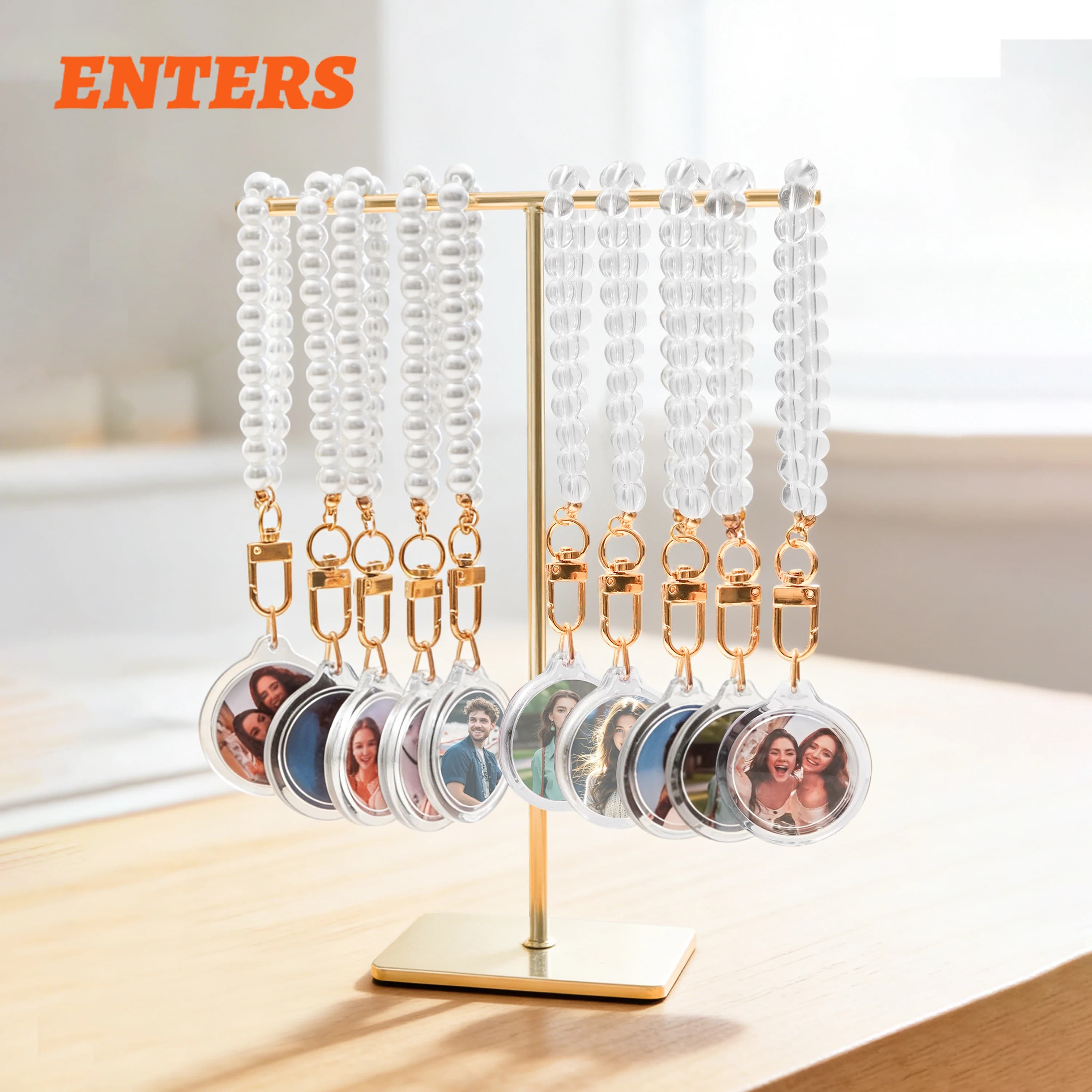 DIY Acrylic Pearl/Clear Crystal Acrylic Transparent Keyring 100 Sets Materials Custom Photo Frame Keychain