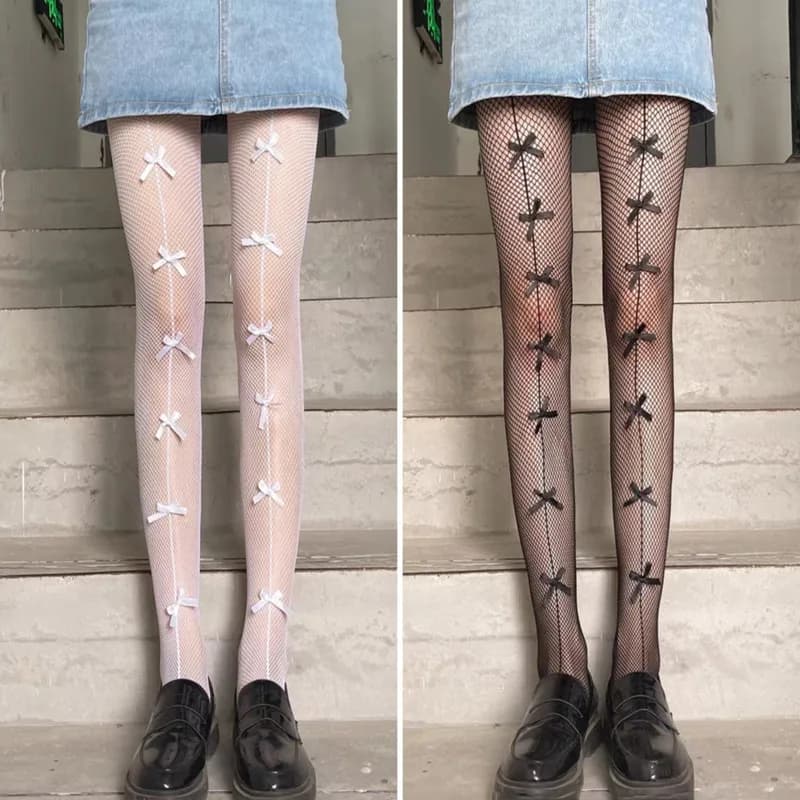 Arco Y2K Rete da pesca Calzini Donna Estate Giappone Corea Sexy Lolita Calze sottili Scava fuori le gambe Fondo di seta nera JK Collant Nuovo