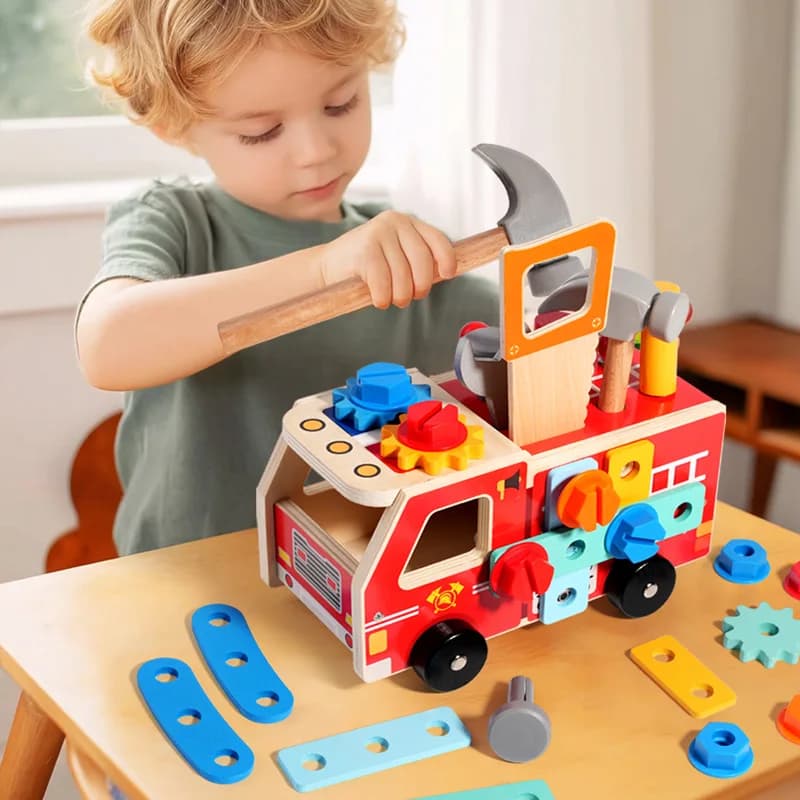 Puzzle fai da te assemblaggio avvitamento in legno camion dei pompieri dado auto accessori in miniatura blocchi di costruzione giocattolo artigianale Montessori giochi da tavolo occupati