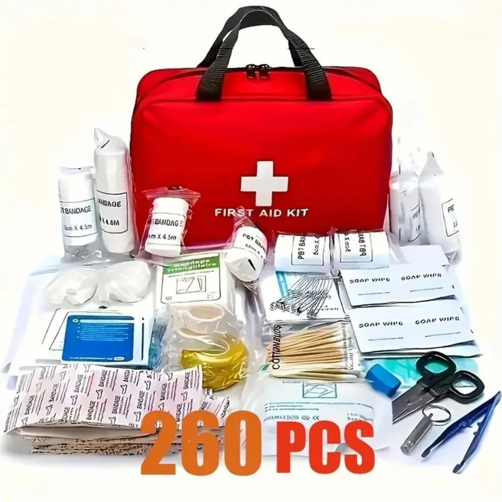 Kit di Pronto Soccorso Deluxe da 260 Pezzi - Forniture Essenziali per Emergenze Domestiche, Avventure all'Aperto e Sicurezza in Campeggio