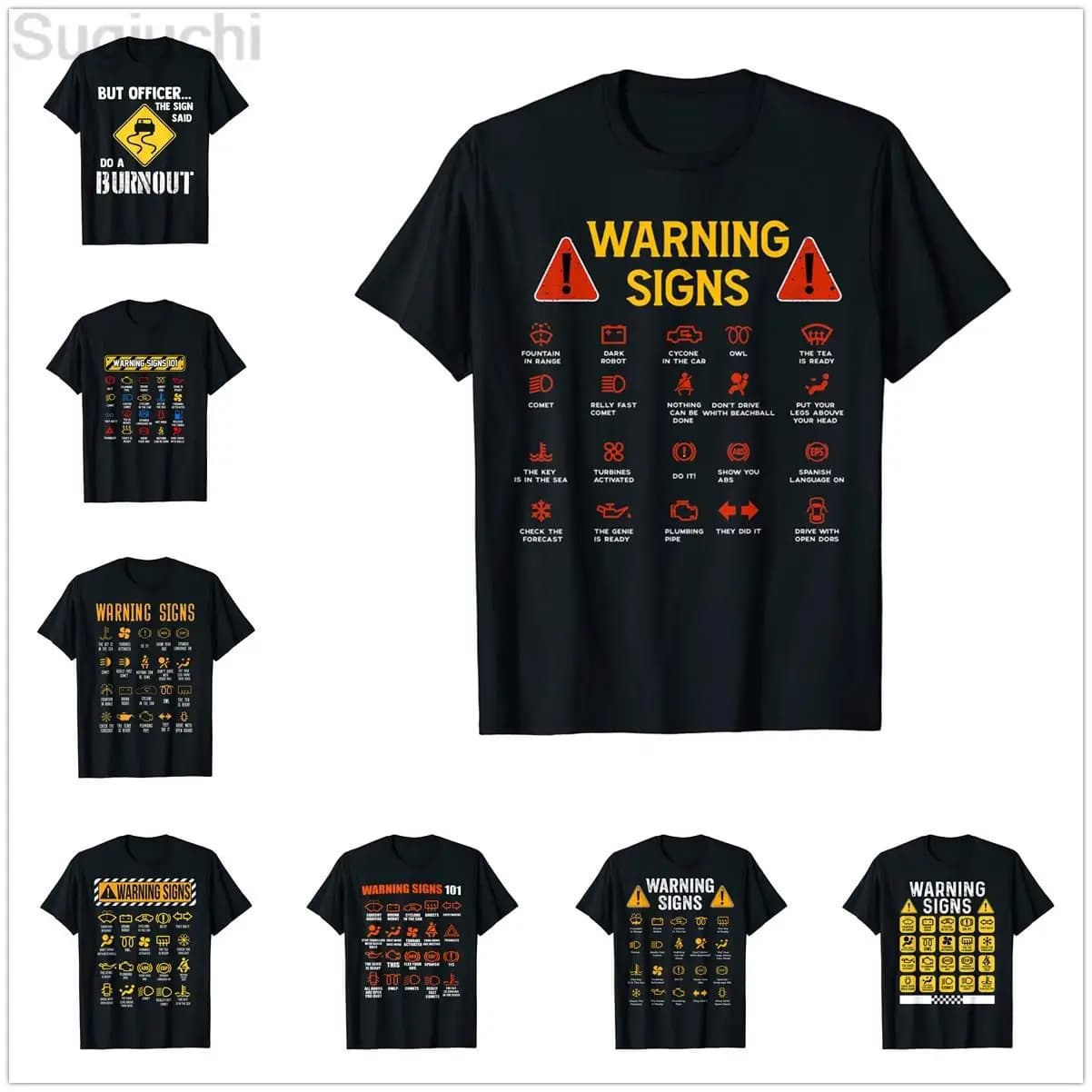 Magliette Hip Hop 100% Cotone con Simboli Divertenti di Avvertimento per la Guida, Regalo per Meccanici Auto, per UOMINI e DONNE, Taglie XS-5XL