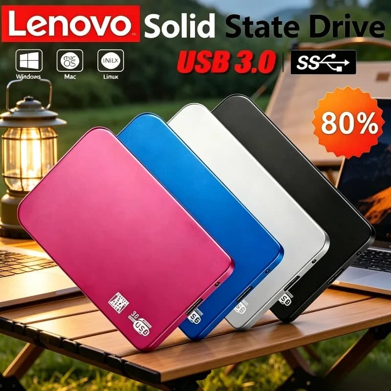 SSD Lenovo da 4TB con Cavo USB 3.0, Enclosure USB 3.0 in ABS, Custodia per Disco Rigido Mobile, Box per Archiviazione Esterna SSD/HDD