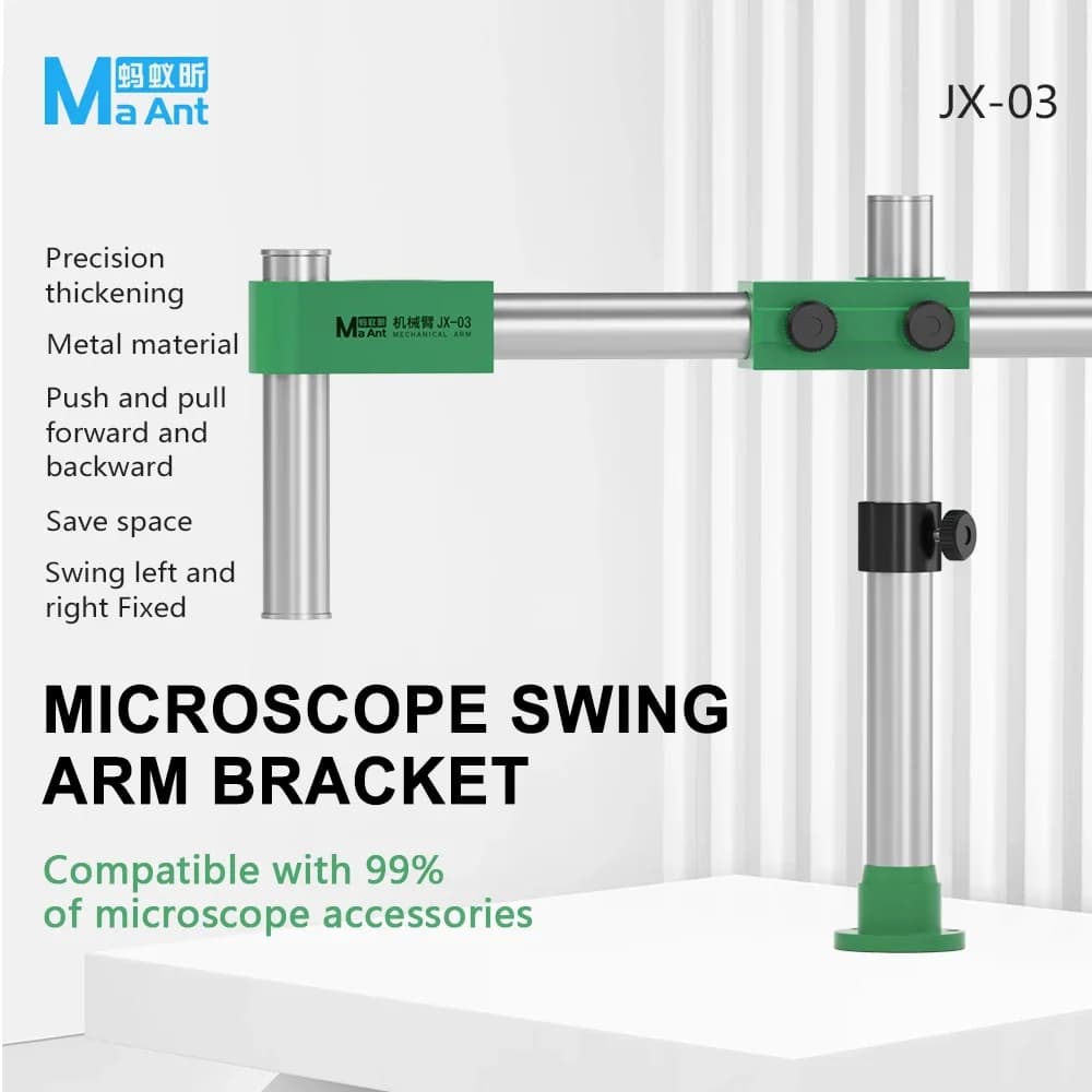 MaAnt JX-03 Braccio oscillante meccanico per microscopio per riparazione di telefoni cellulari Compatibile con il braccio robotico oscillante in metallo per microscopio al 99%