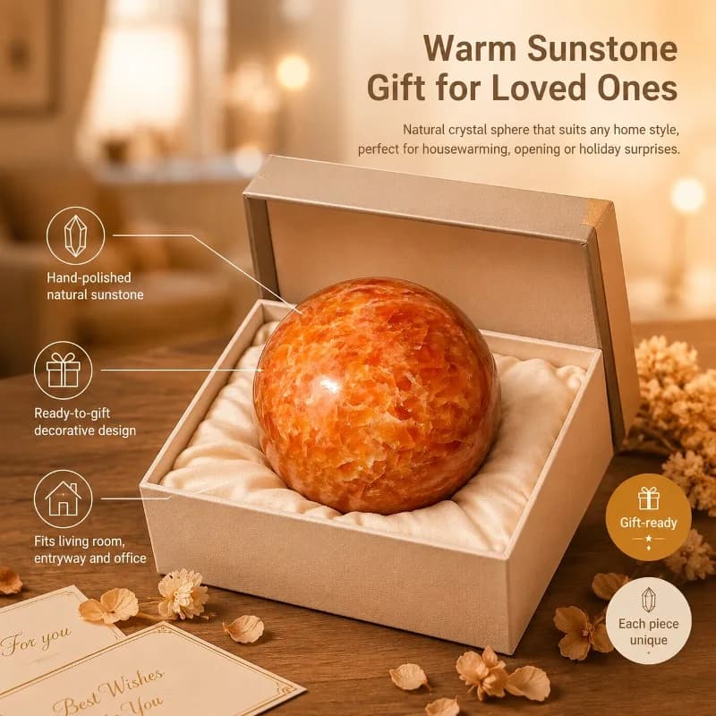 Natural Sunstone Crystal Ball, with random styles and smooth polished crystal balls, suitable for both holidays and daily life. It can be used as a small gift for holidays and also as a thoughtful gift for daily home decoration