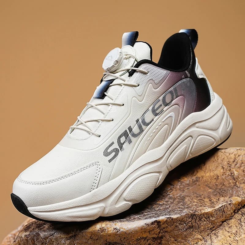 Casual sneakers with rotating button for men spring summer running shoes light and breathable for outdoor sports shoes with soft sole