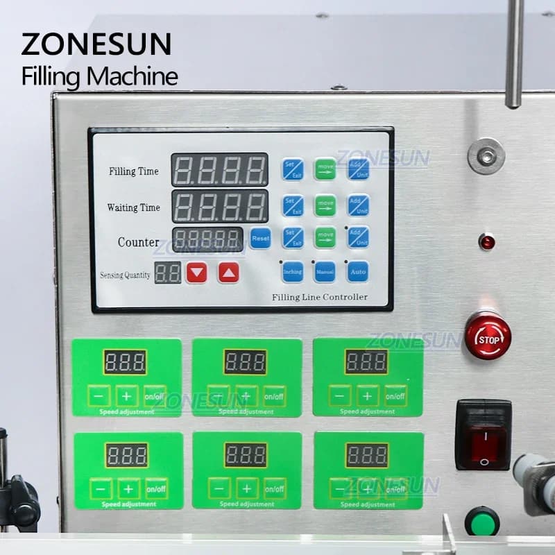 ZONESUN ZS-DTMP6M Riempitrice automatica di liquidi Fiala di lozione per olio essenziale Quattro teste per immersione con staffa