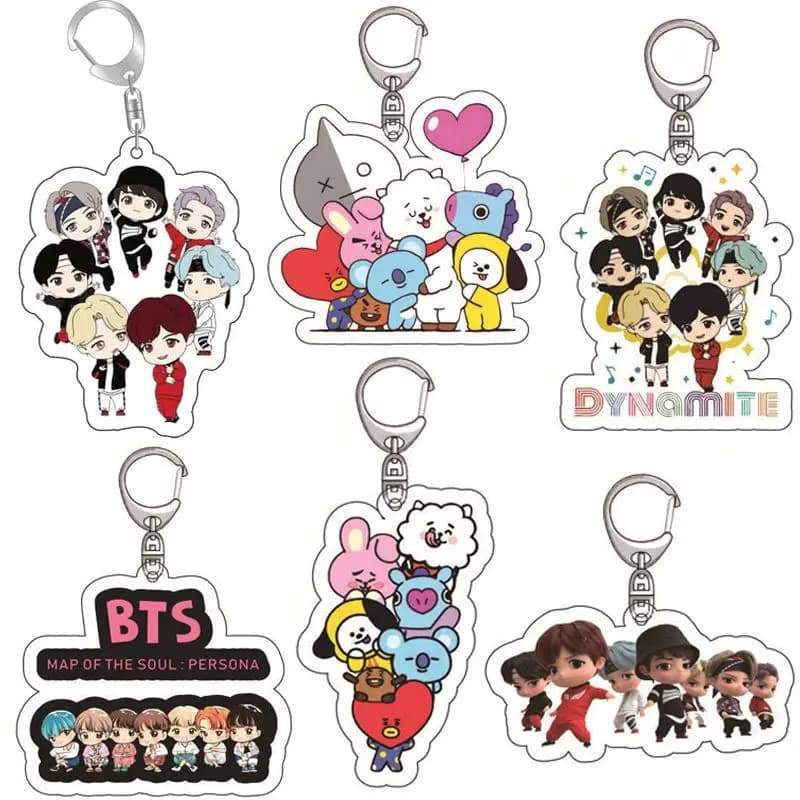 Portachiavi in acrilico BT21, merchandise anime, cartone animato, carino, Kawaii, per ragazzi e ragazze, ciondolo per zaino, accessorio, regalo.