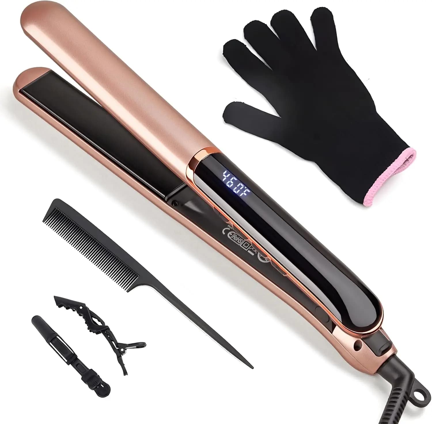 Piastra per capelli con piastre flottanti, 14 impostazioni di temperatura 200-460 ° F, Doppia Tensione per Viaggi
