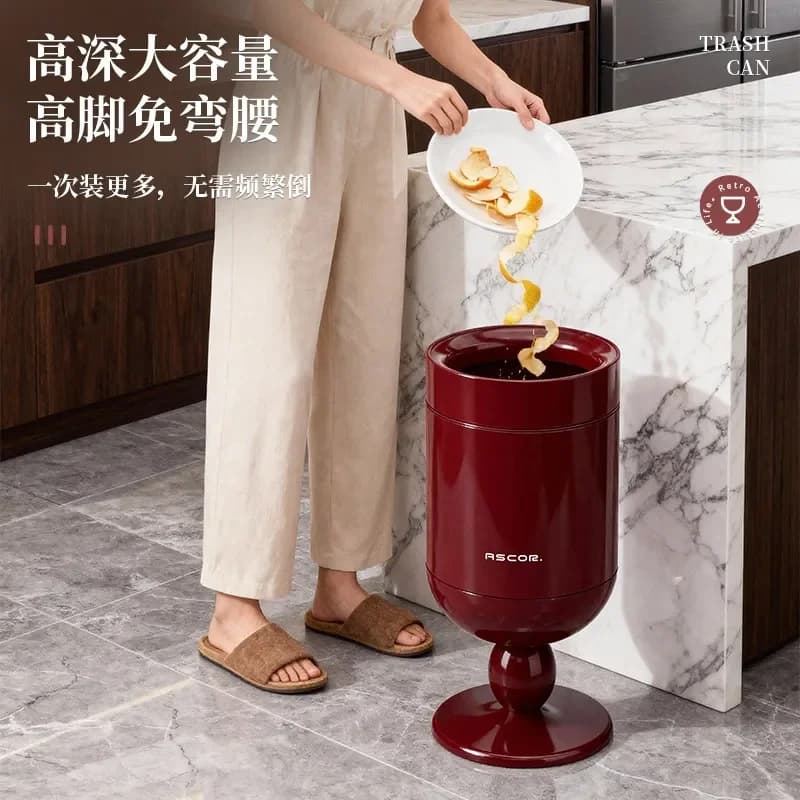 for Stainless Steel Trash Can Household 2026 New Light Luxury High End Living Room Tall Wine Glass Retro Movable Large