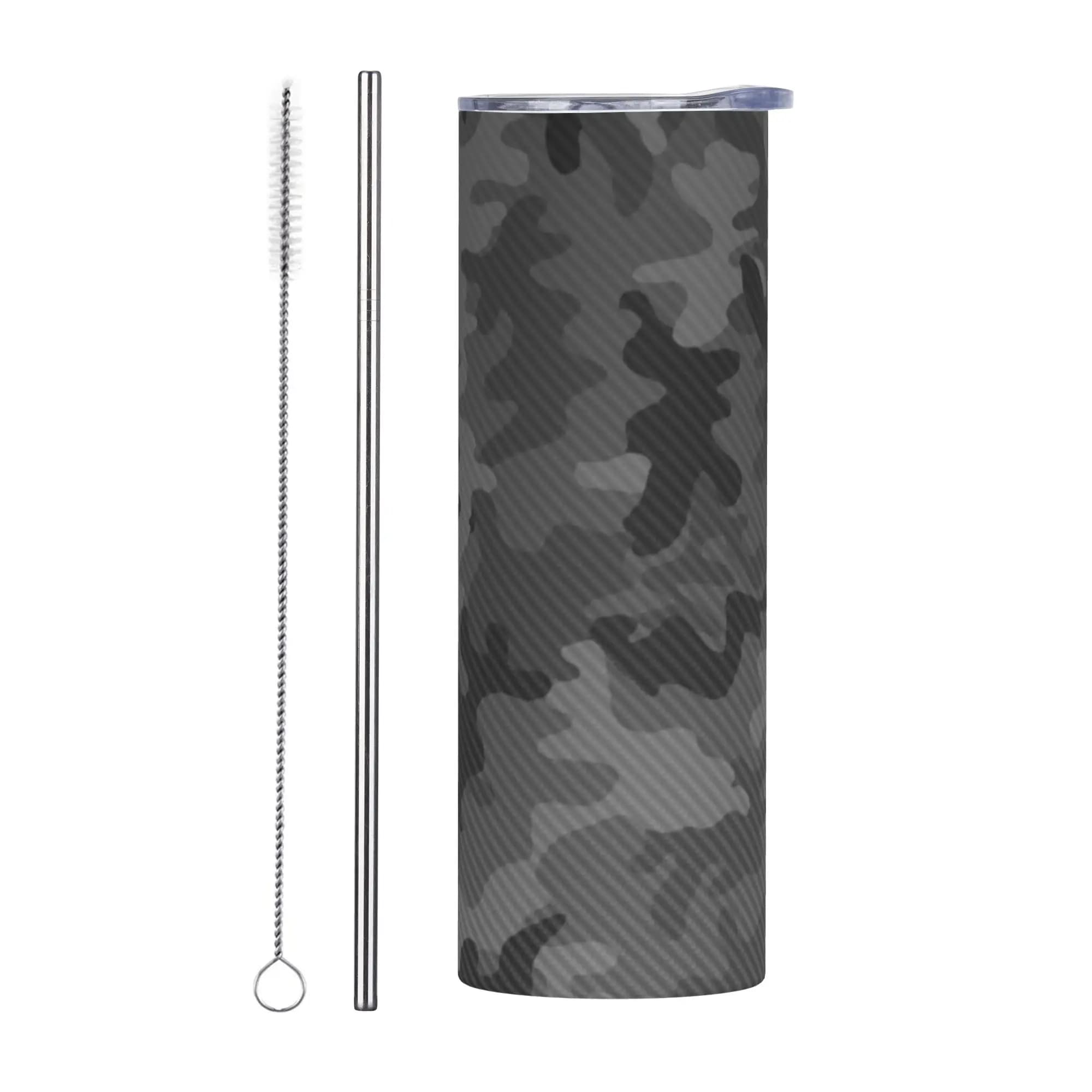 Borraccia Termica in Acciaio Inossidabile con Coperchio e Cannuccia, Doppia Parete, Motivo Mimetico Carbonio, 20oz, per Casa e Scuola