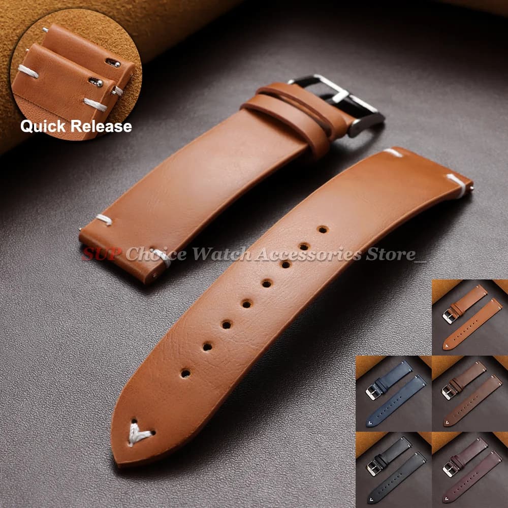18mm 20mm 22mm Vintage Oil Wax Leather Watch Band Men Women Cowhide Strap Quick Release Bracelet Universal Brown Black Wristband