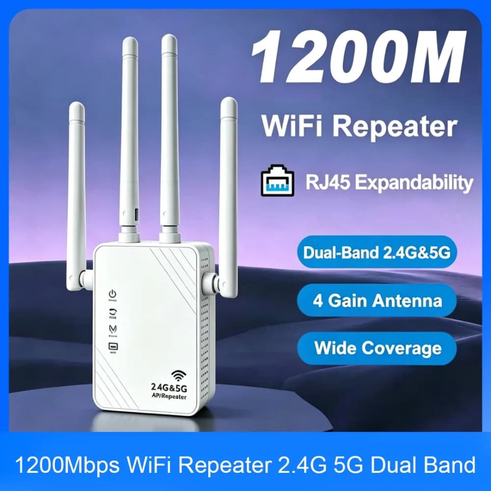 1200Mbps WiFi Repeater 5G Signal Amplifier 2.4G Dual Band Wireless Extender Network Booster Long Range 802.11ac