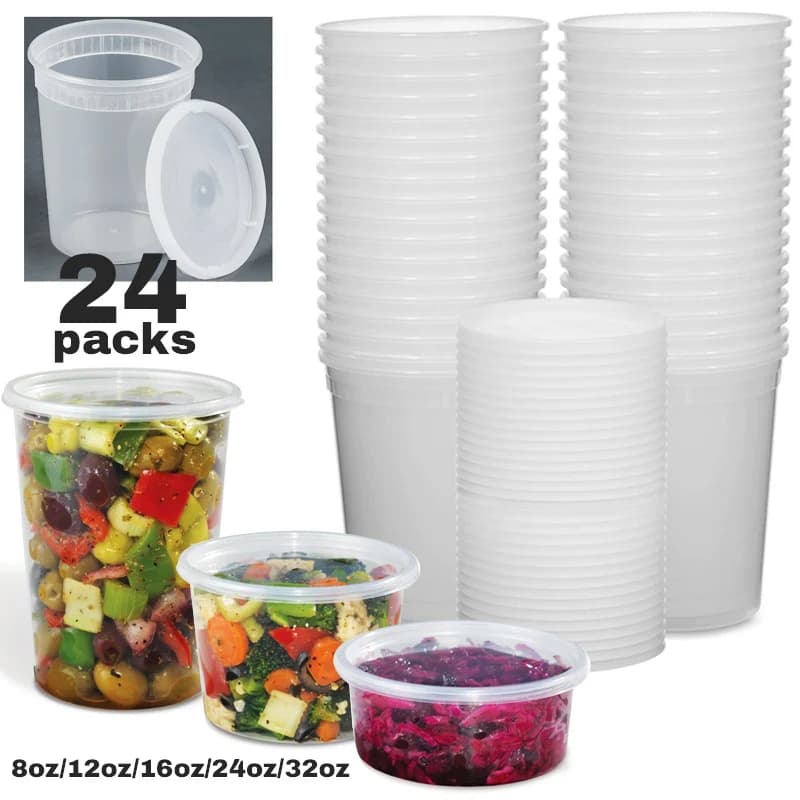 Contenitori per alimenti in plastica Deli con coperchi ermetici contenitori per congelatore da 8 once-32 once contenitori per la preparazione dei pasti senza BPA 24 pezzi