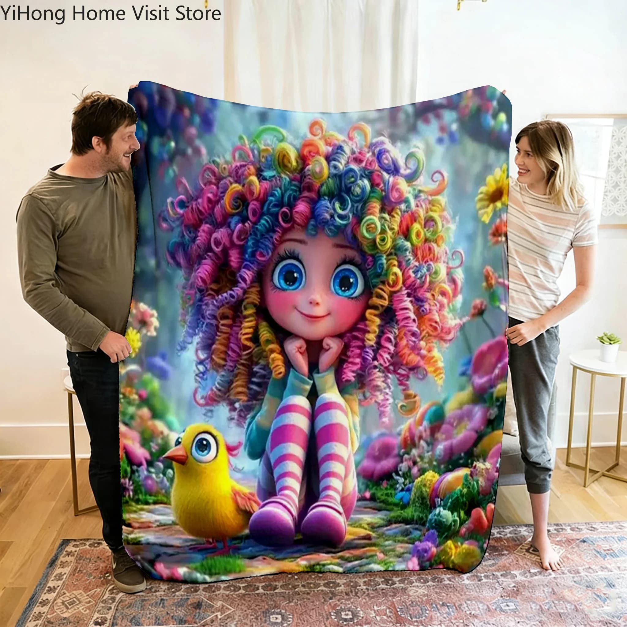 Girl Portrait Theme Blanket, Soft Cozy Flannel Cover Blanket, Fan Gift Blanket, Multi-Purpose Blanket for Home and Leisure