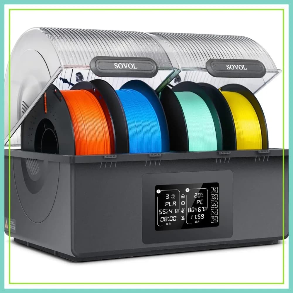 Scatola Essiccatore Filamenti a 4 Bobine 85 ° C Max, Doppie Camere di Riscaldamento Indipendenti per PLA PETG ABS TPU ASA PC PA 1.75/2.85mm