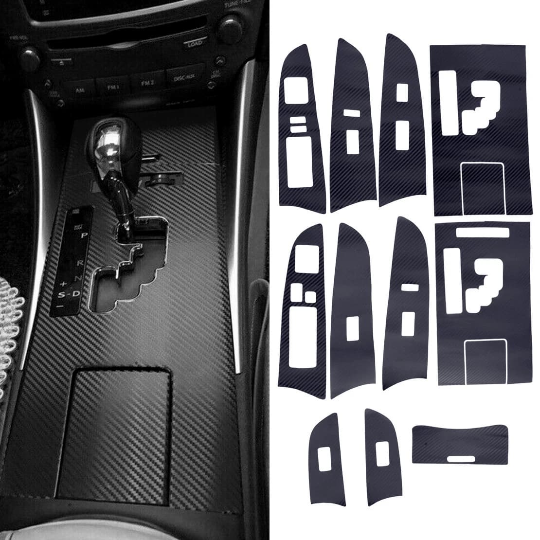 3D Black Car Interior Window Control Switch Gear Panel Sticker Kit LHD Fit For Lexus IS250 300 350 2006-2012 stile in fibra di carbonio