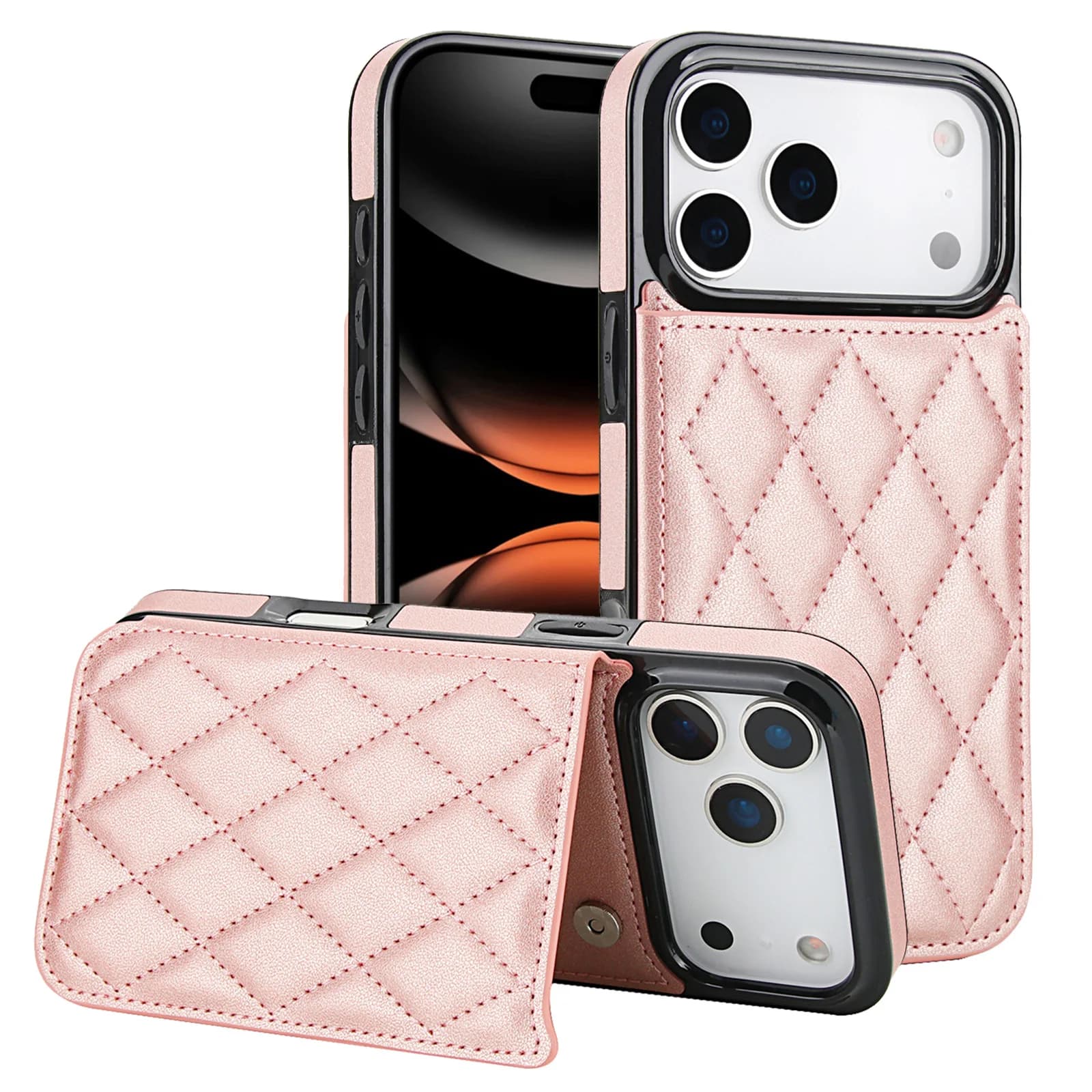 Applicable for iPhone 17 Pro Max phone case with card insertion and magnetic back cover, Apple 16E stand protection kit