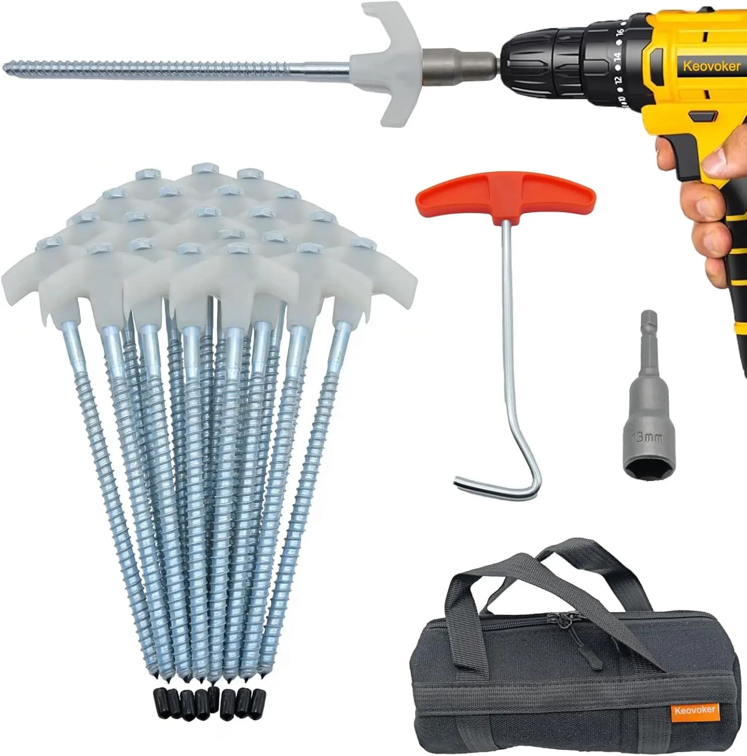 Set di 20 Picchetti per Tenda Resistenti, Chiodi Metallici da 8 Pollici con Attacco Esagonale e Estrattore per Campeggio