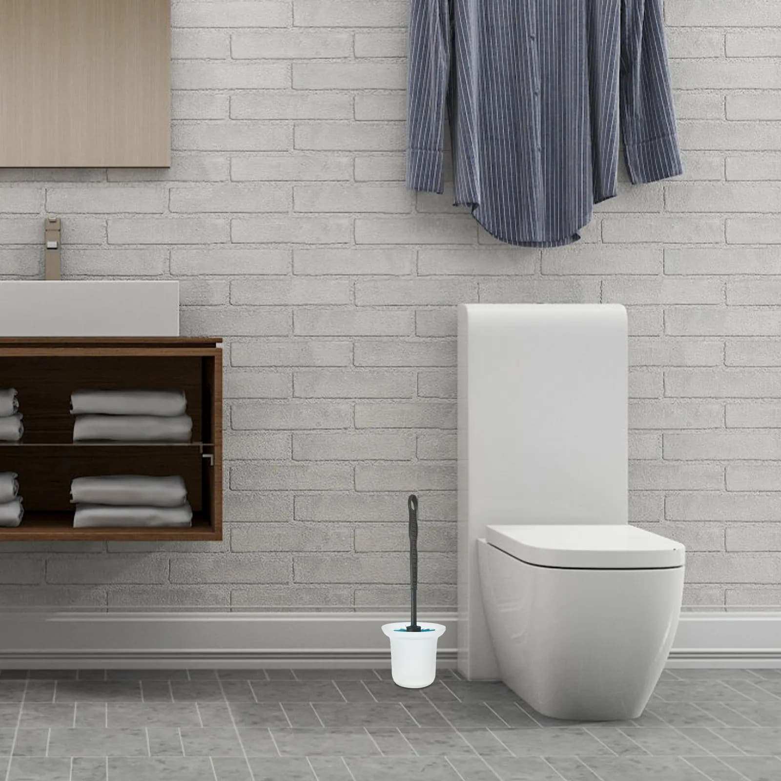 Portascopino WC con base in vetro satinato, contenitore per scopino e strumenti per la pulizia del bagno domestico