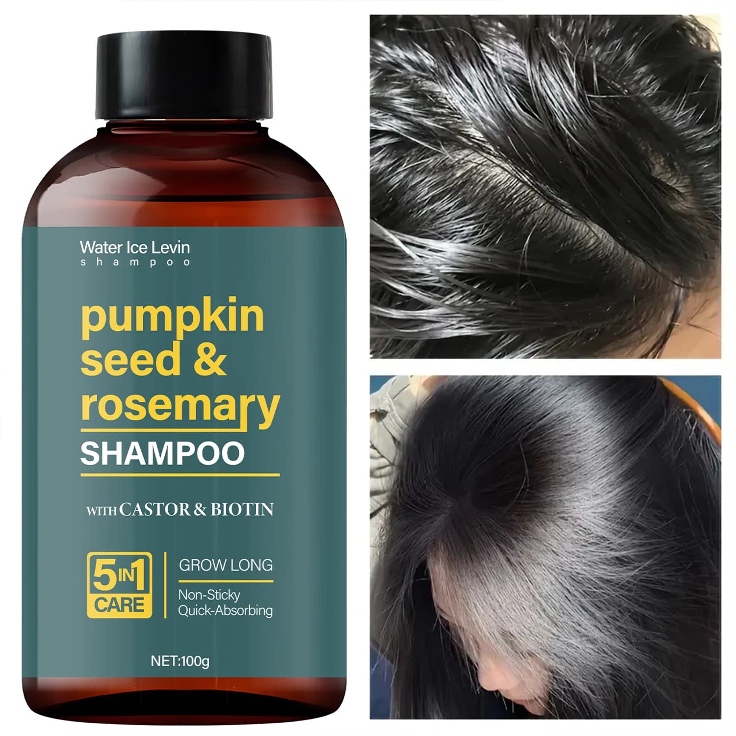 Shampoo alle semi di zucca e rosmarino 100 g, con olio di ricino e biotina, cura nutriente per capelli 5 in 1, formula non appiccicosa, spedizione veloce