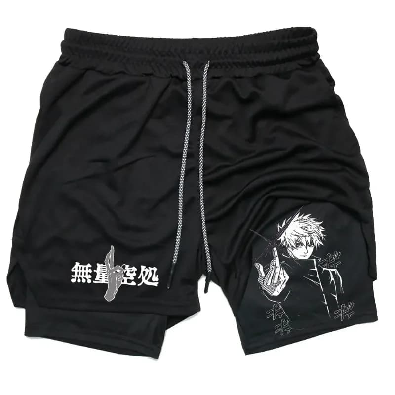 Anime Compression Shorts Summer Sportswear Men GYM 2-In-1 Training Workout Male Fitness Sport Shorts Breathable Stretchy Workout