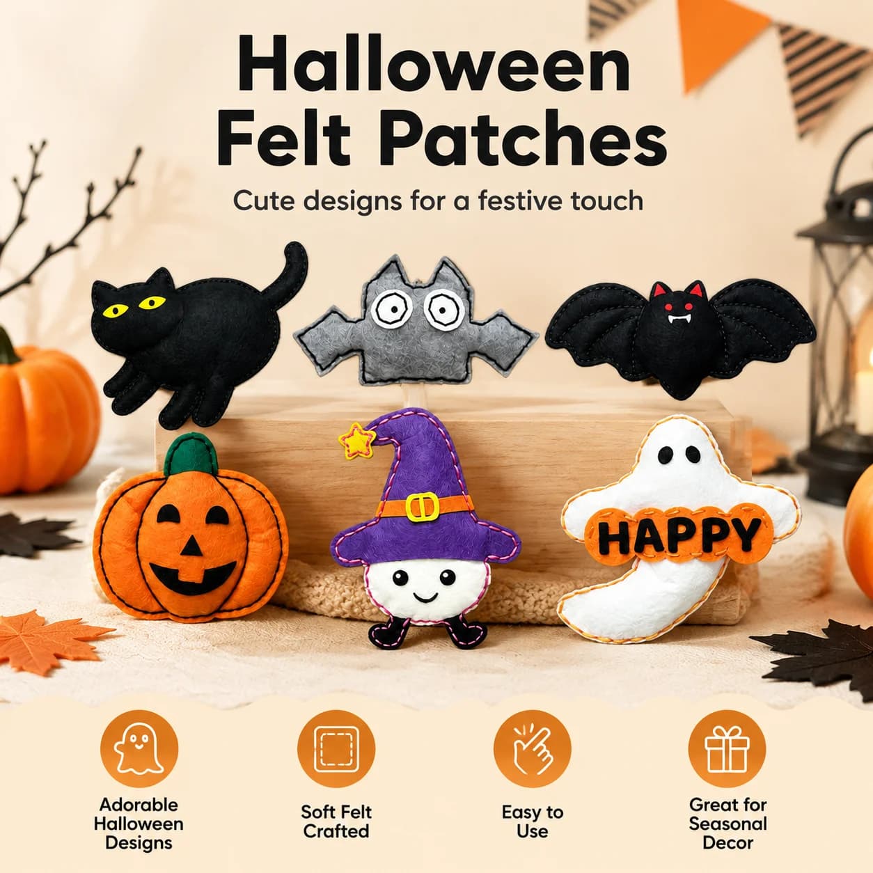 Halloween Festival DIY Sewing Kit Pre-Cut Felt Craft Toys for Kids Beginners Plastic Needle Educational Party Decorations