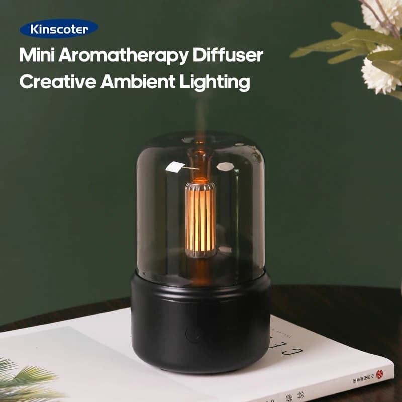 Diffusore di Aromi Vintage con Luce Notturna, Mini Umidificatore d'Aria da Scrivania USB, Luce Ambientale Creativa, Idea Regalo/Set di Oli Essenziali