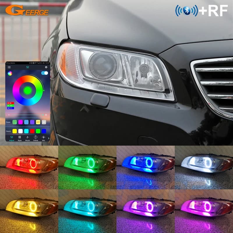 For Volvo S80 V70 XC70 Xeno Headlight BT App RF Remote Control Multi-Color Ultra Bright RGB LED Angel Eyes Kit Halo Rings