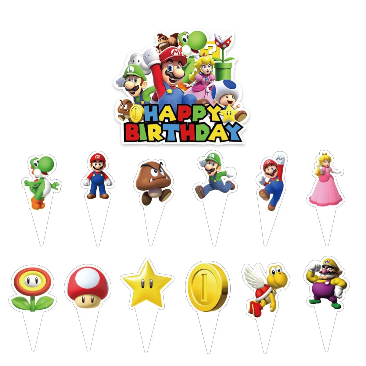 Set di 13 Decorazioni per Torta a Tema Mario, Carte Decorative Pixel Super Mario per Feste di Compleanno per Bambini