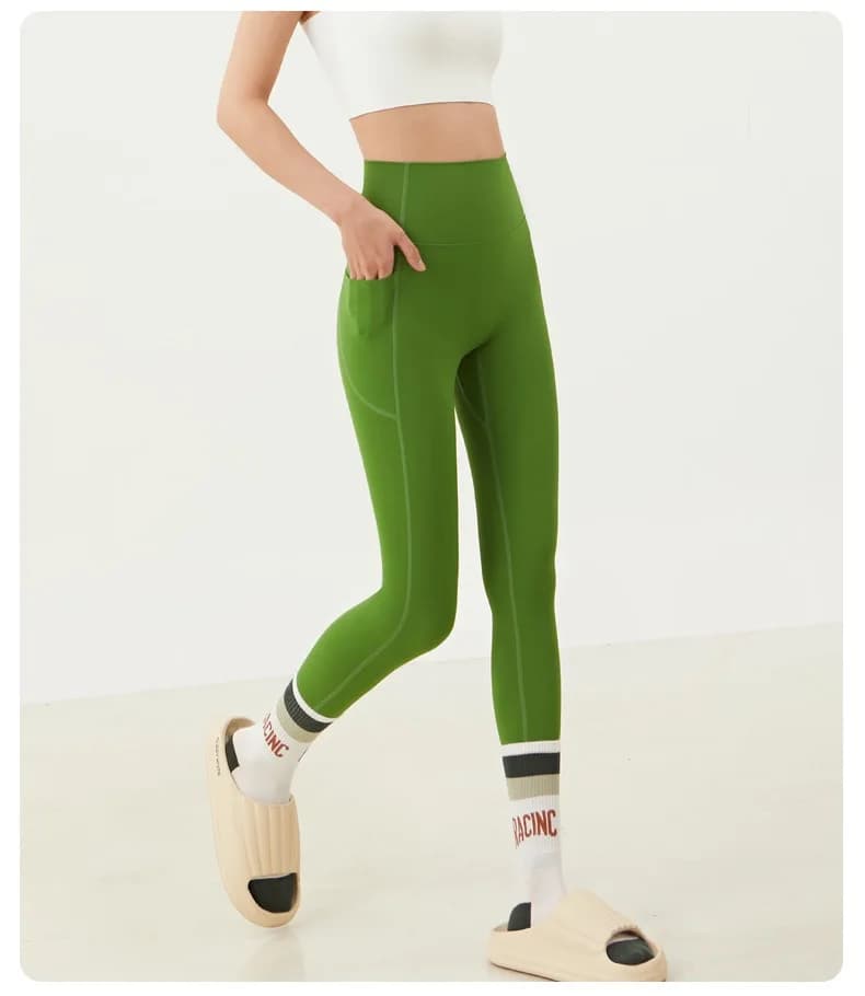 Pantaloni da yoga Leggings per fianchi sollevamento pesca a vita alta da donna nuda che indossano ad asciugatura rapida con tasche senza biancheria intima Pantaloni da palestra fitness