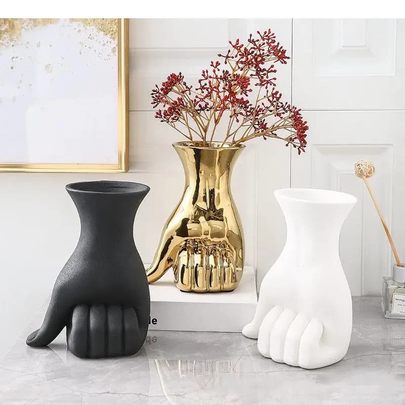 Vaso in ceramica con pugno chiuso Vasi per piante Decorazione decorativa da scrivania Artigianato minimalista Fiori artificiali Disposizione floreale