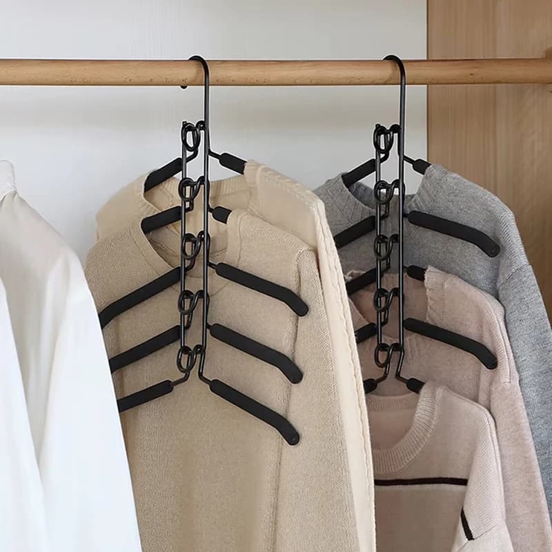 5 In 1 Mounted Hanger Clothes Drying Rack Space Saving Household One-Piece Clothes Hanger 5 Layer Detachable Pant Storage Holder
